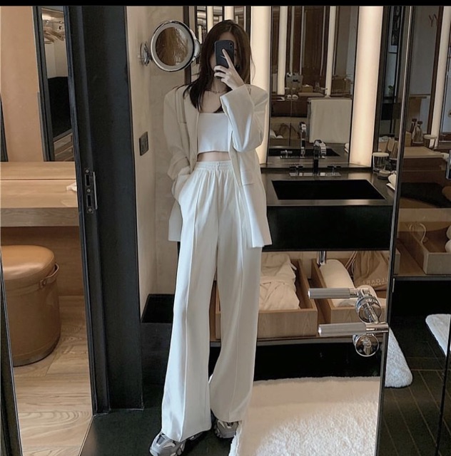 Set Quần Vải Dài Và Áo Thun Trắng, [ADORABLE], Set Freesize Basic Ulzzang Hot Trend 2021 Ảnh Thật