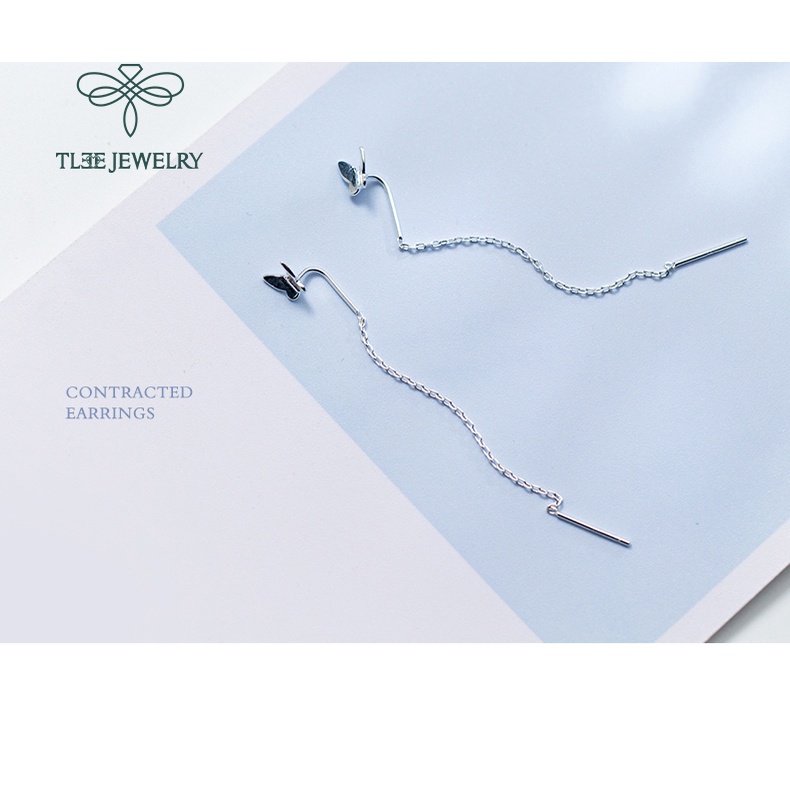 Khuyên tai bạc nữ TLEE hồ điệp tua dài nữ tính Bạc 925 cao cấp TleeJewelry B0168