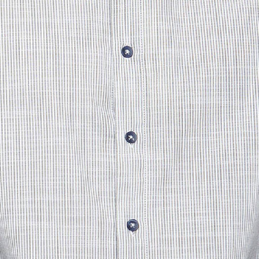 Ninomaxx Áo Sơ Mi Nam dài tay cổ trụ sọc xanh trắng dáng slim fit 100% cotton 1908070