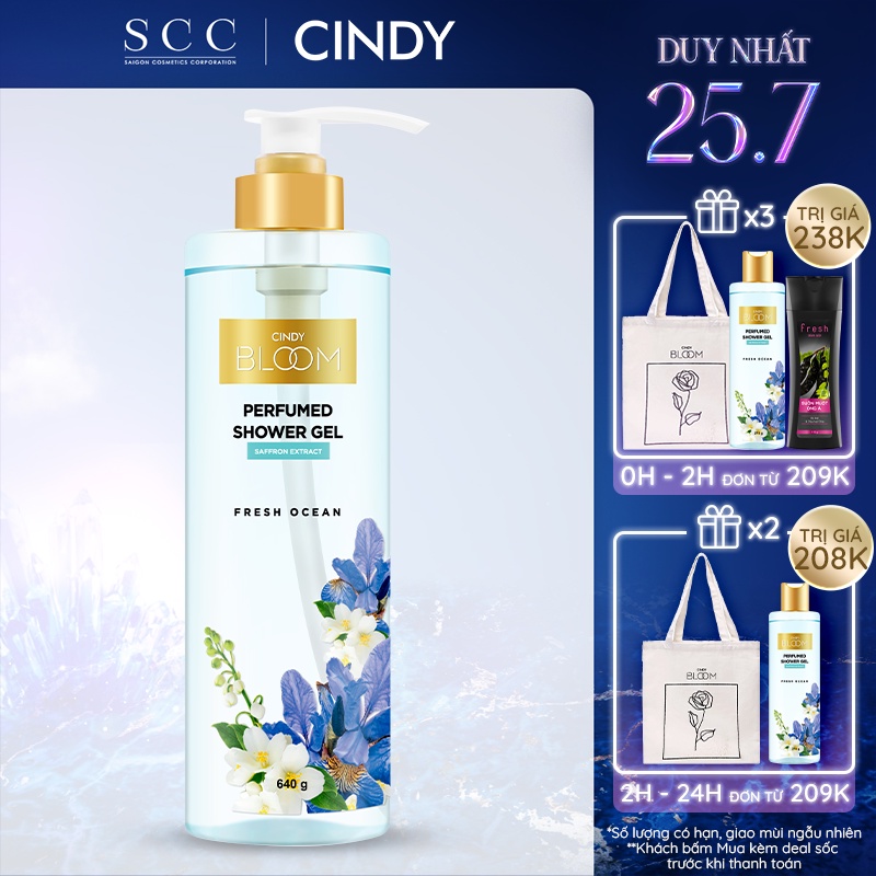 [Nhập FMCGMALL -8% đơn 250K] Sữa Tắm Nước Hoa Cindy Bloom Fresh Ocean 640g