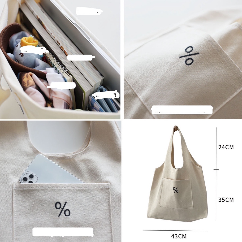 Túi tote HAZIN vải canvas ulzzang unisex in chữ có túi nhỏ bên ngoài đi học đi chơi