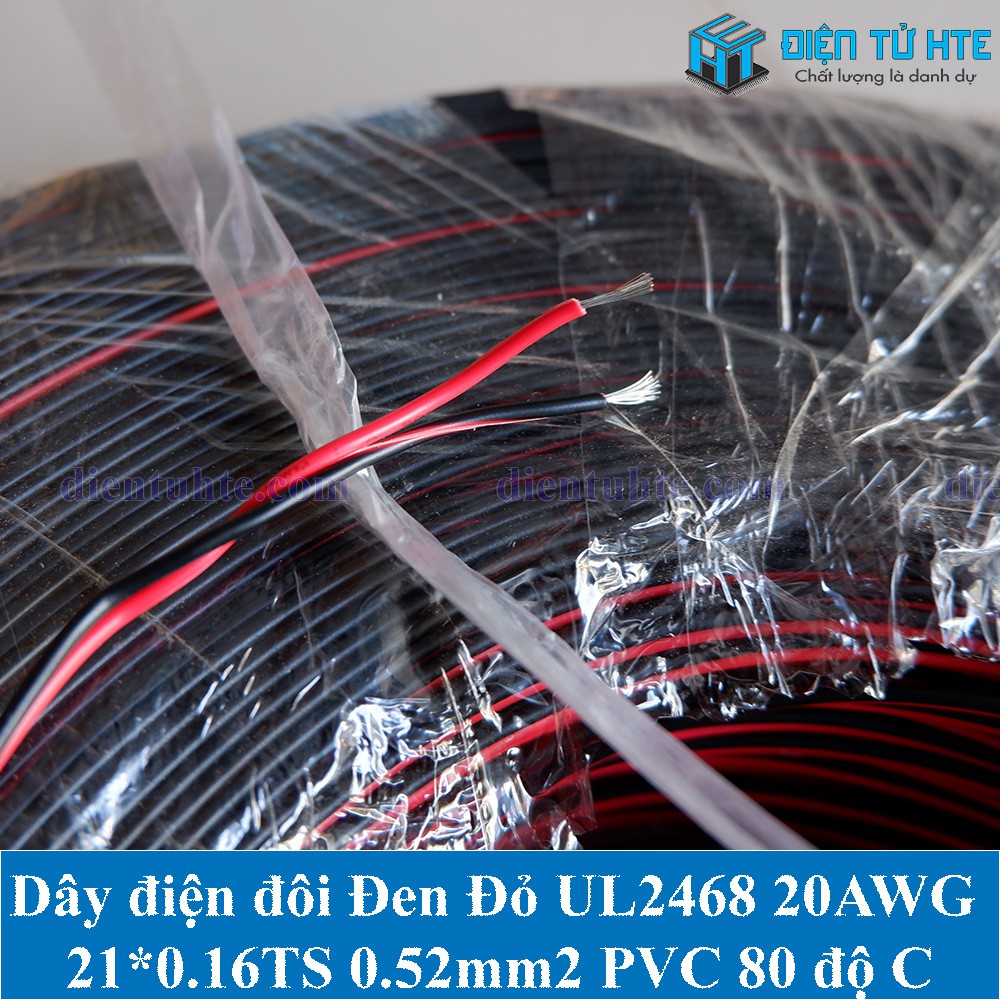 5 mét Dây điện đôi đỏ đen 2468 20AWG 21/0.16TS 0.52mm2 vỏ PVC 80 độ C