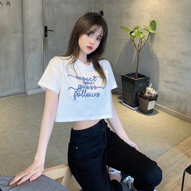 Áo thun croptop ZHELIHANGFEI in họa tiết chữ cái thời trang trẻ trung năng động cho nữ