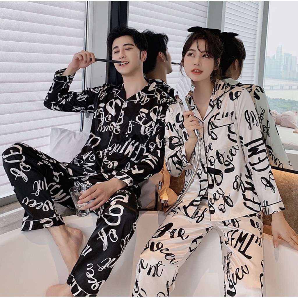 Bộ Pijama nam nữ chất lụa satin mềm mịn - Đồ mặc nhà cho nam và nữ mã JS329