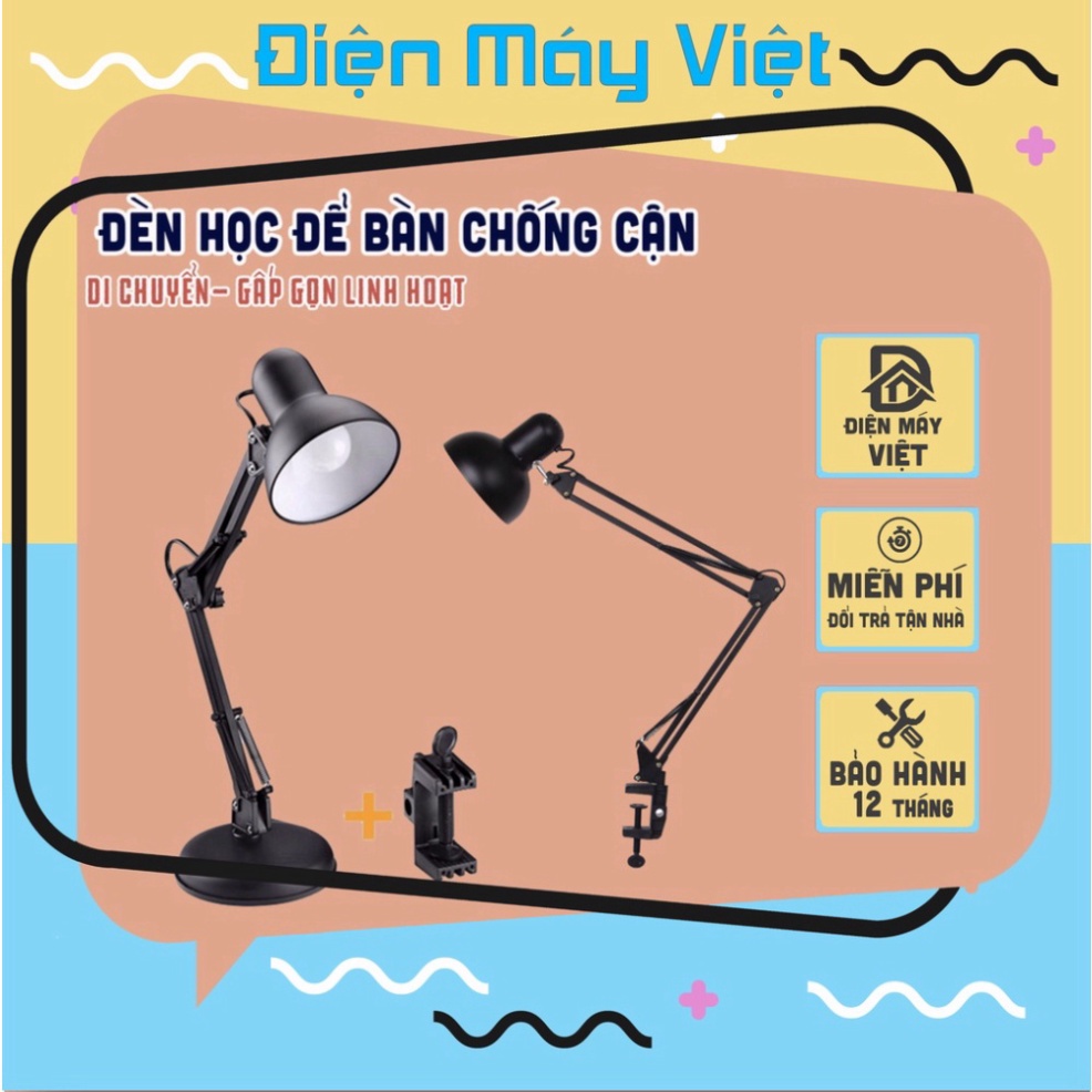 [Bảo Hành 12 Tháng] Đèn học để bàn chống cận đa năng, đèn học gấp gọn 2 trong 1 có đế và kẹp bàn cao cấp