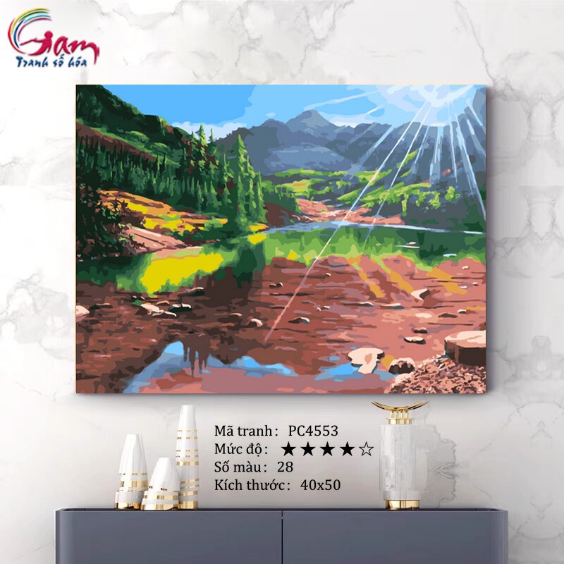 Tranh tô màu theo số GAM tranh phong cảnh thiên nhiên nâng cấp bộ màu to kèm 2 bộ cọ mã PC4553