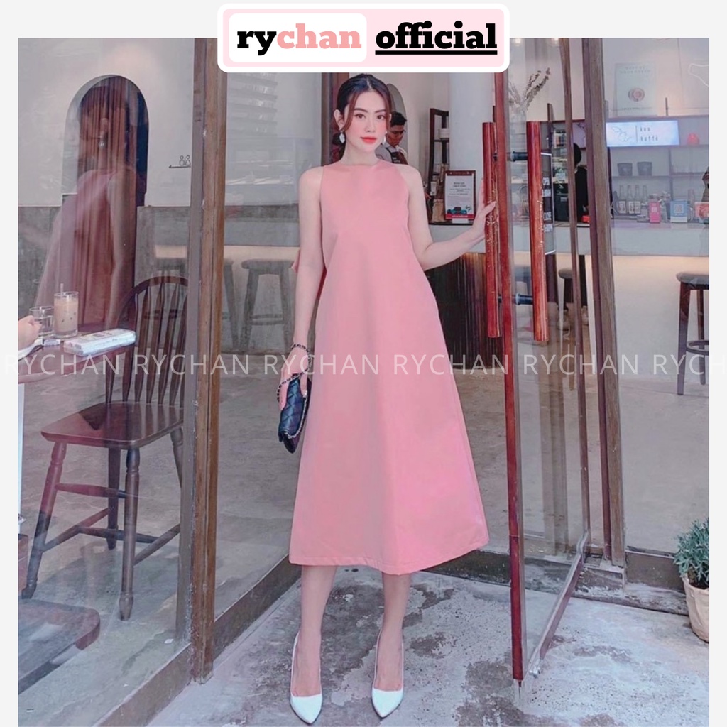 Đầm Thiết Kế Dự Tiệc Cổ Yếm Thắt Nơ Bản Cực Lạ To Dáng Suông Thanh Lịch Màu Hồng Vàng -  DX9892