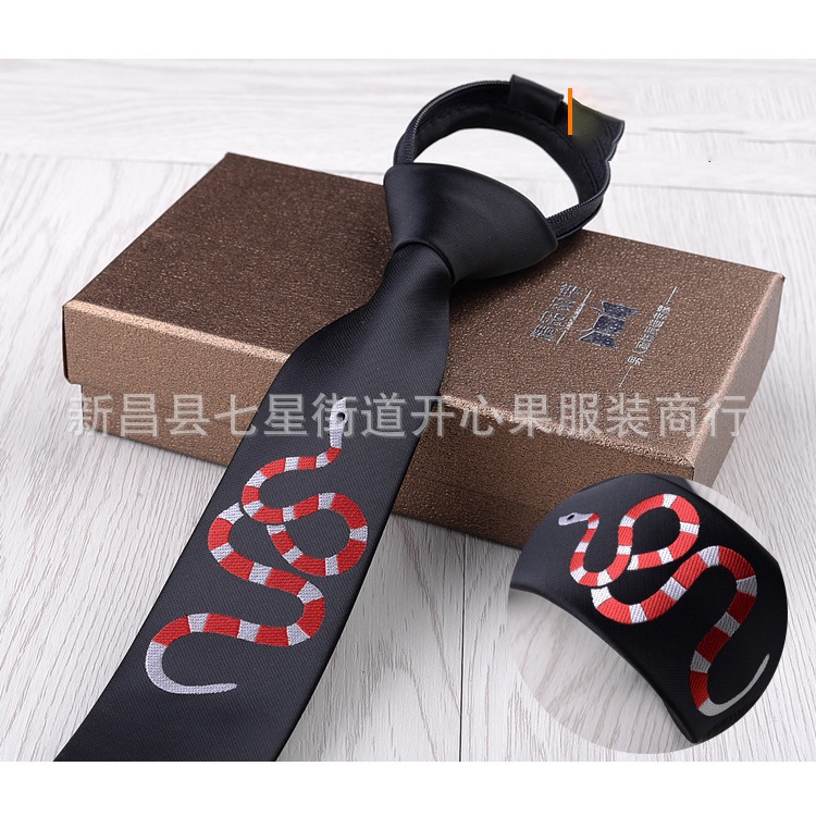 Cà vạt Nam bản nhỏ 5cm thắt sẵn có hình thêu thời trang cao cấp, cravat phong cách Hàn Quốc, Cavat dự tiệc CV-5007