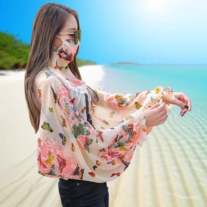 #460 Áo choàng chiffon chống nắng kèm khẩu trang