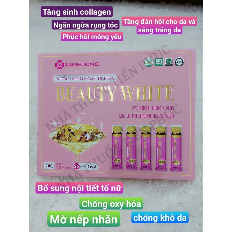 Nước Uống Sáng Đẹp Da BEAUTY WHITE Collagen Nano Plus -Giups da mịn màng trắng sáng Hộp 15 túi x 25ML