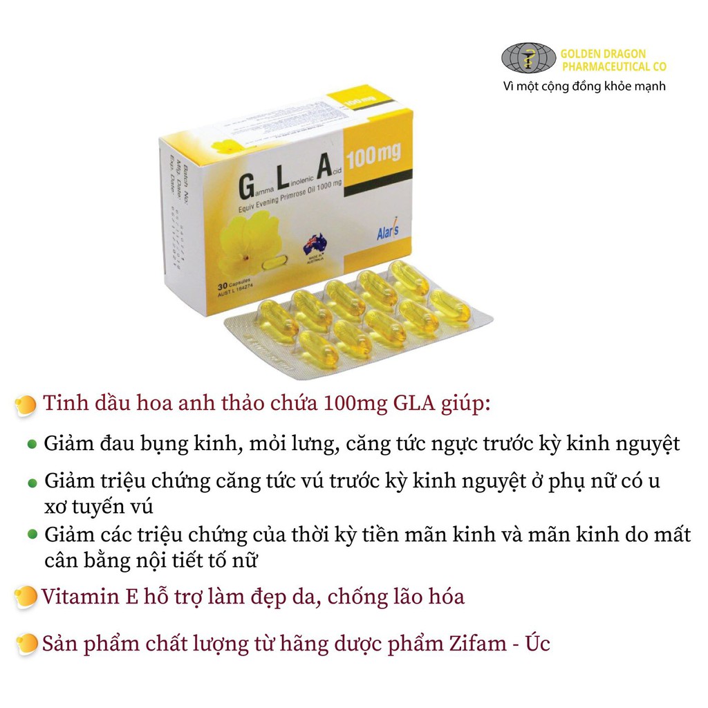 Tinh dầu hoa anh thảo GLA 100mg - Cân bằng nội nội tiết tố nữ, hàng chính hãng của Úc – RỒNG VÀNG