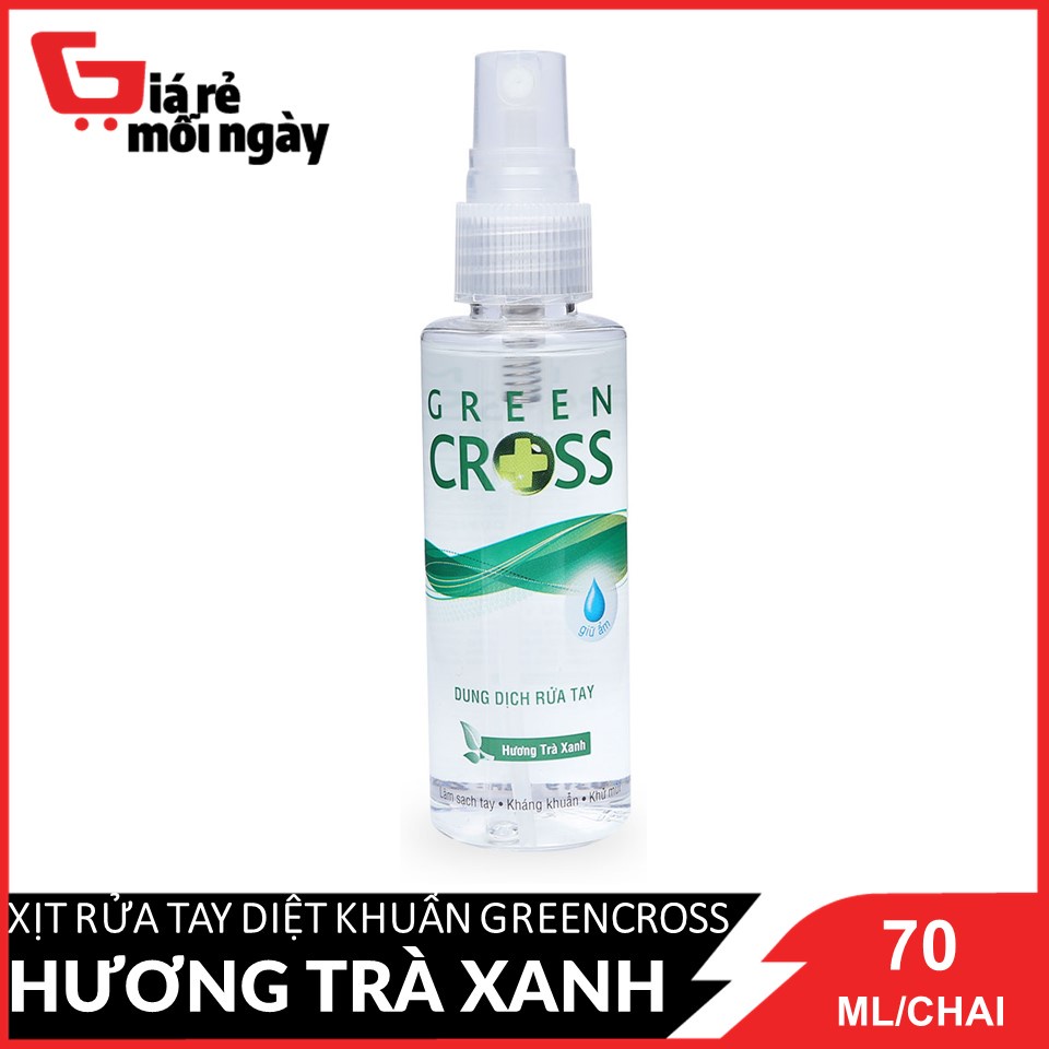 Xịt rửa tay diệt khuẩn GreenCross Hương Trà Xanh (Xanh lá) 70ml