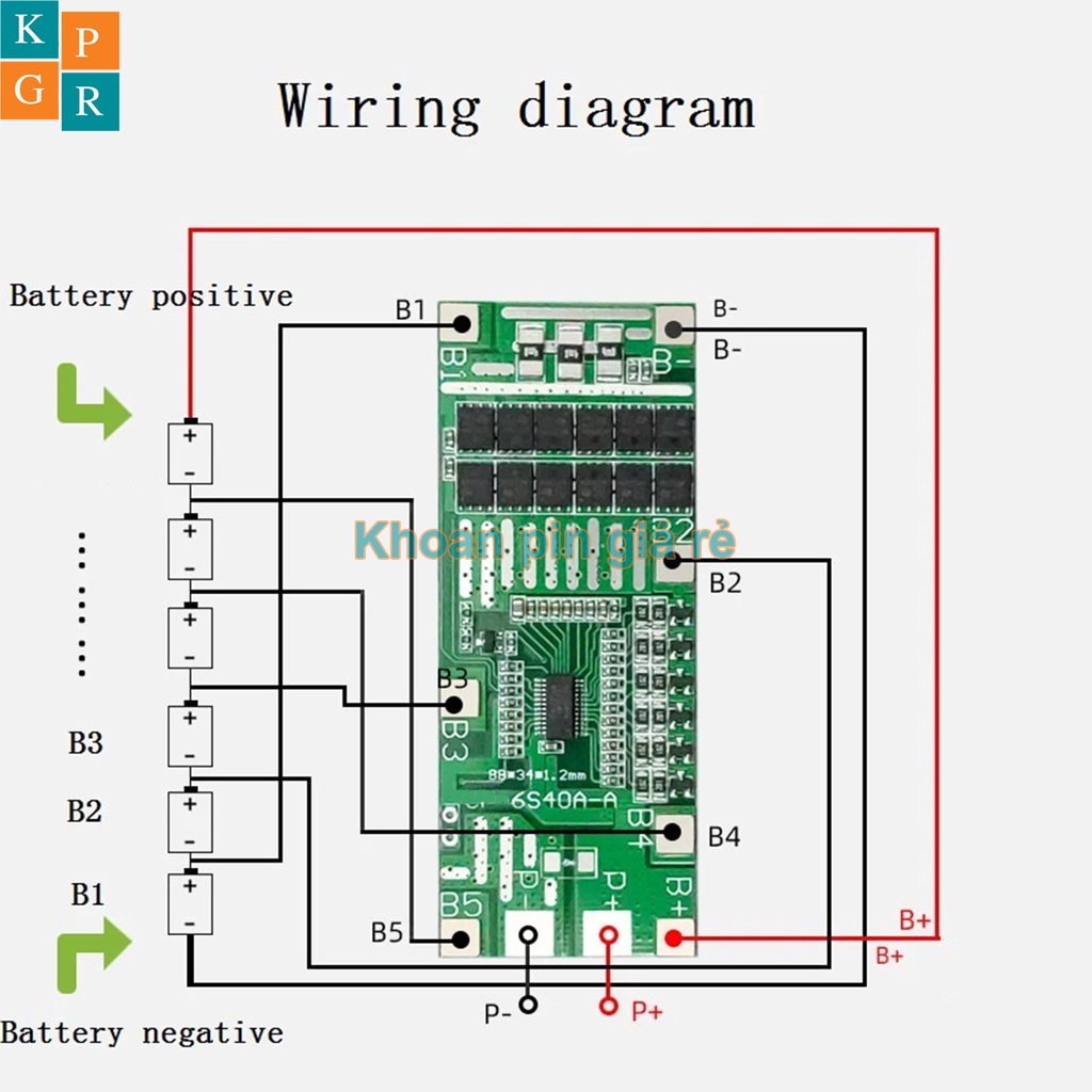 KPGR Mạch 6S 24V 40A BW bảo vệ pin Li-ion 3.7V