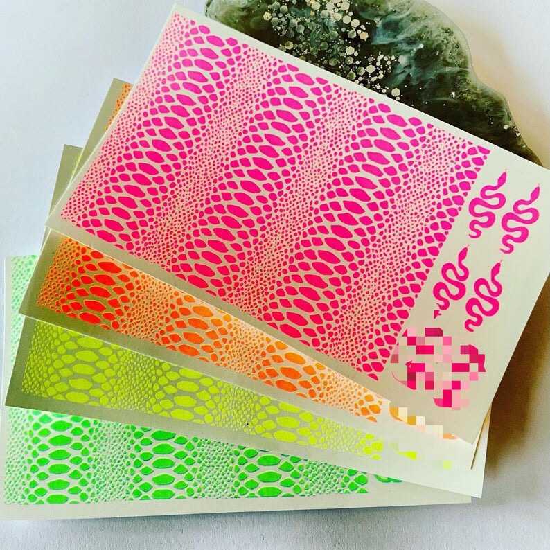 Sticker Nước - Da Rắn Màu Neon - Hình Dán Móng Tay