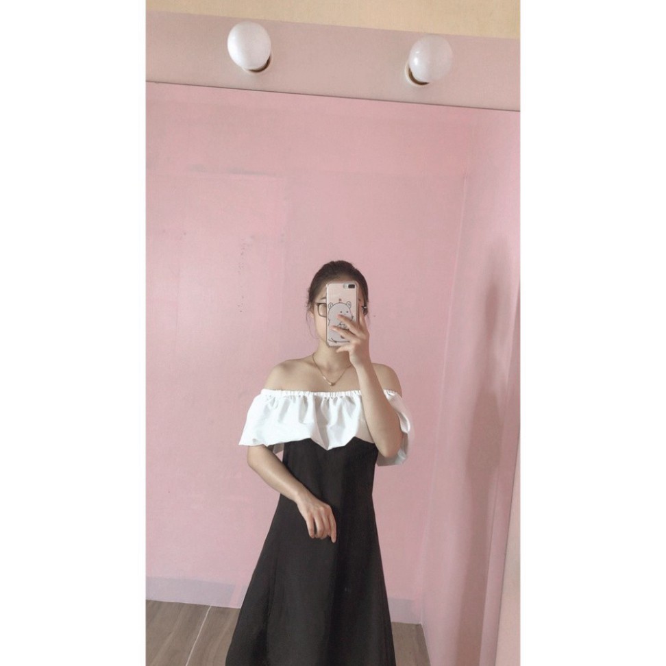Váy  trắng tay bồng trễ vai dáng xòe tiểu thư/ Váy suông nữ dáng ngắn hàn quốc_Moonunisex | BigBuy360 - bigbuy360.vn