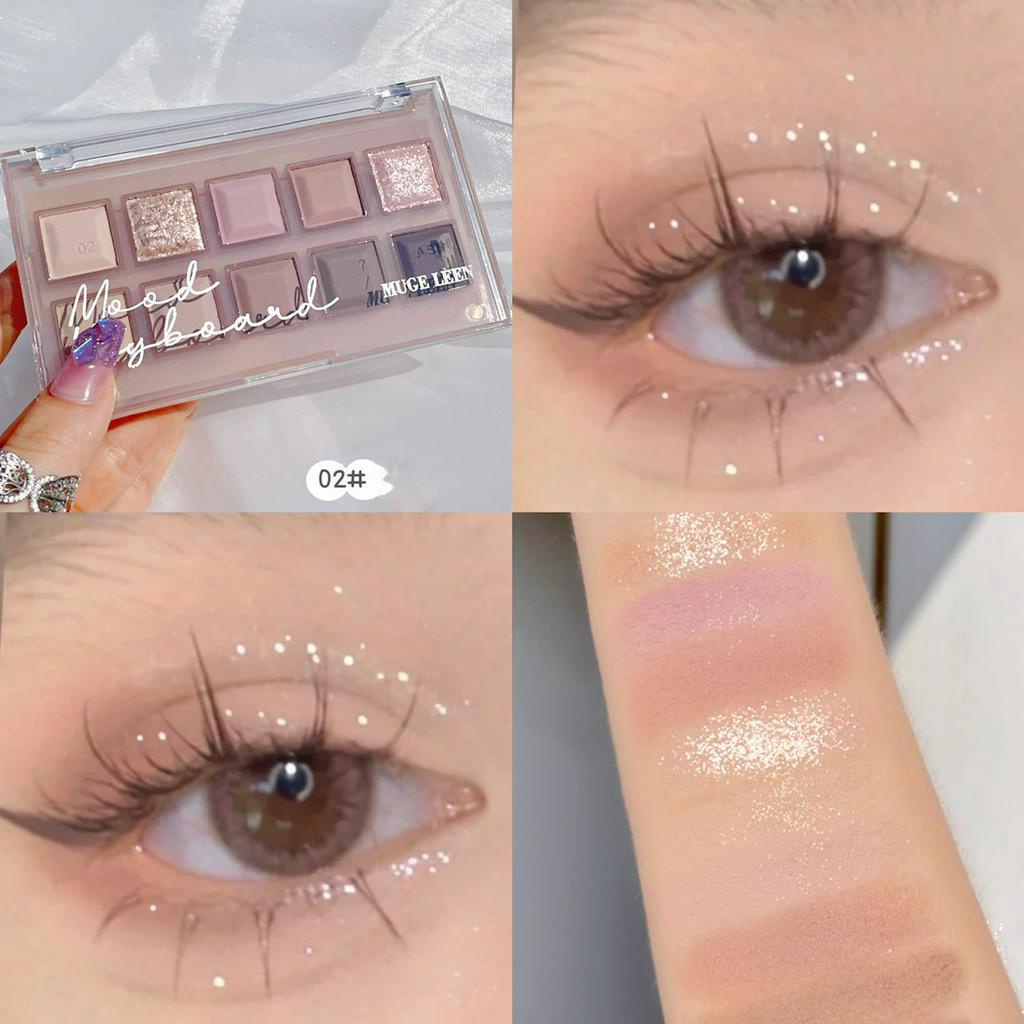 Bảng phấn mắt 10 màu Muge Leen trang điểm má hồng bắt sáng trang điểm mắt nổi bật