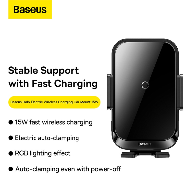Đế Sạc Nhanh Không Dây Baseus 15W Cho iPhone 13 12 Pro Samsung Huawei Xiaomi Kèm Giá Đỡ Tiện Dụng Cho Xe Hơi