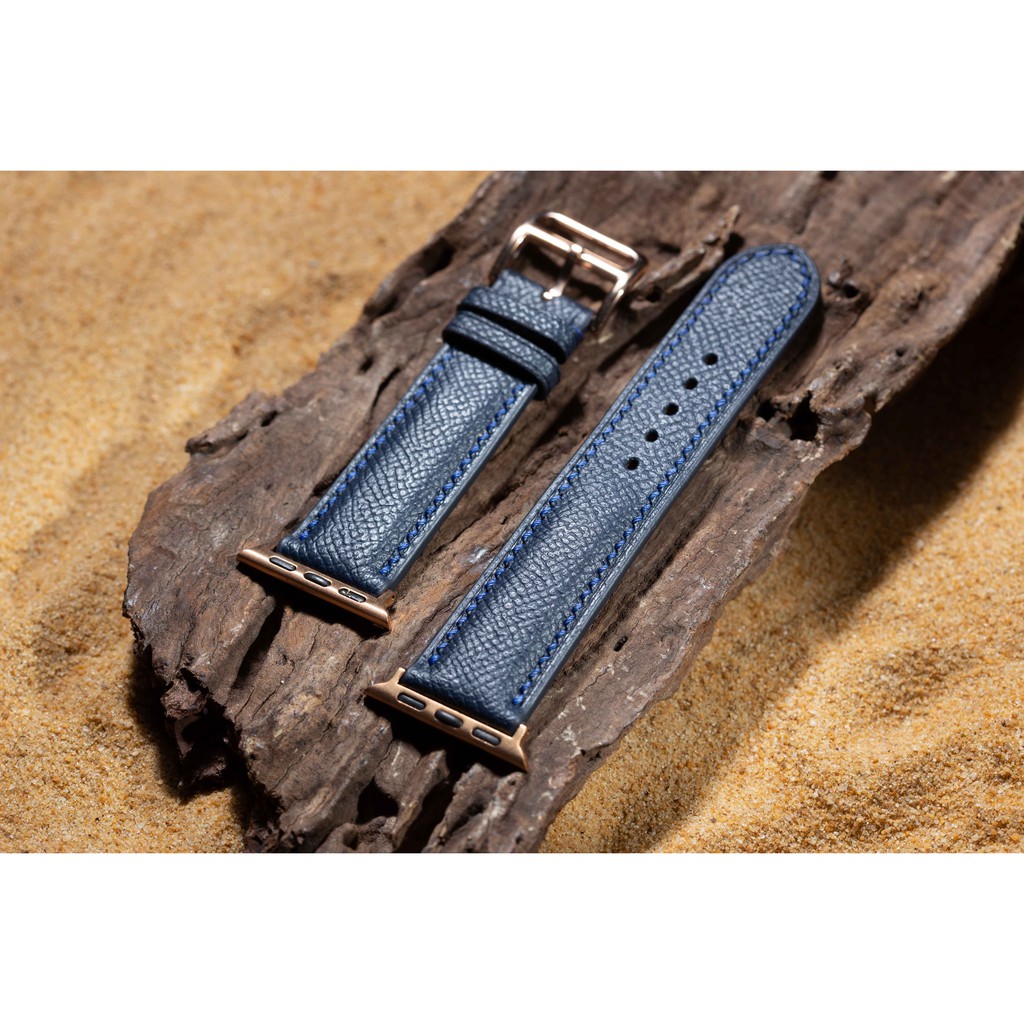 Dây đồng hồ apple watch da bò epsom handmade màu xanh navy