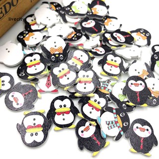 Set 50 khuy gỗ 2 lỗ hình chim cánh cụt làm thủ công dễ thương