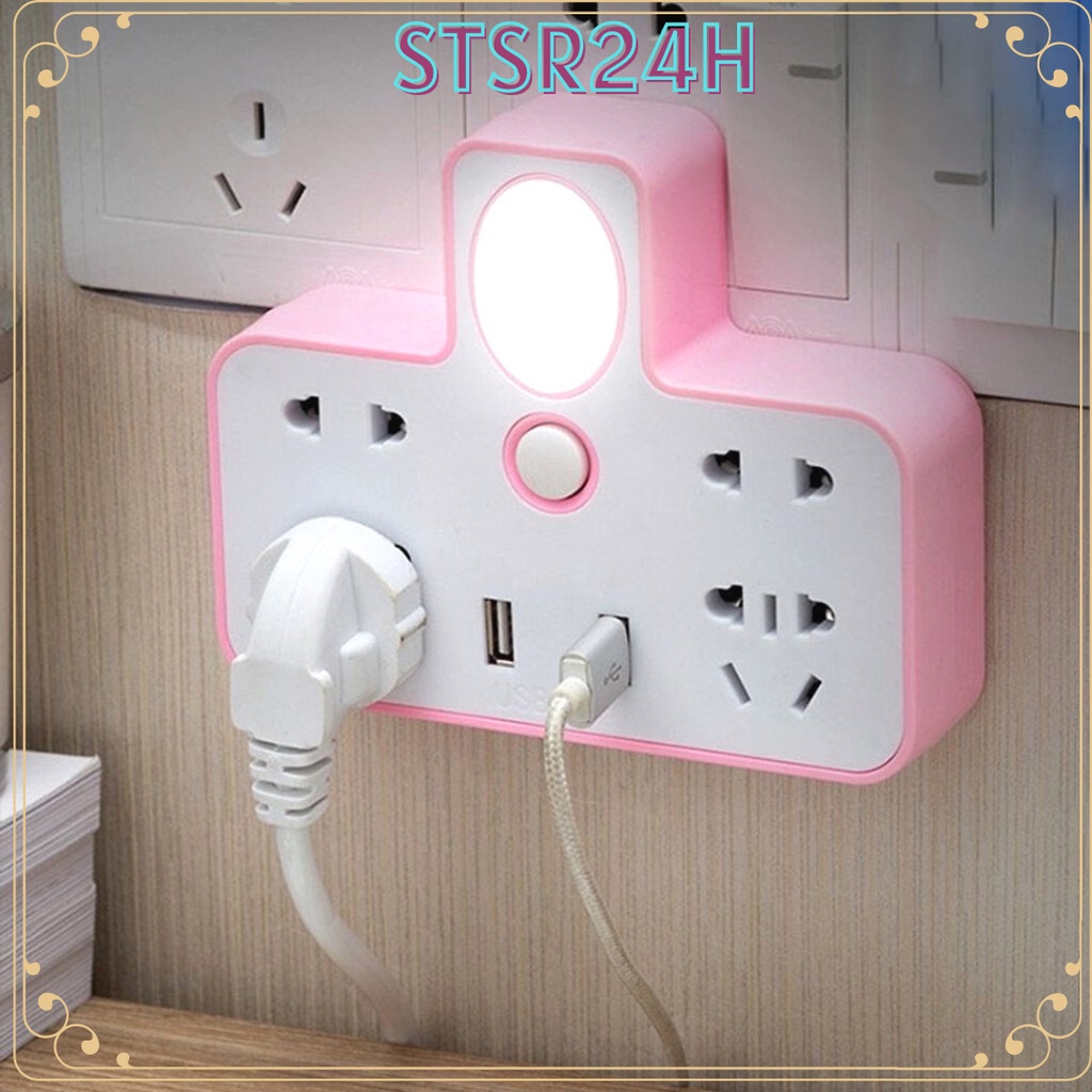 Ổ Cắm Điện Đa Năng (Tặng kèm củ chuyển đổi 3 chân sang 2 chân), Tích Hợp Đầu Cắm USB, Đèn Ngủ