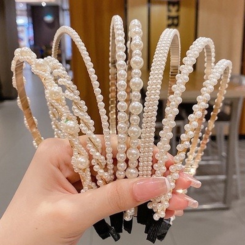 Băng đô bờm cài tóc ngọc trai đính đá phong cách Hàn Quốc mấn áo dài tết cô dâu cho nữ tiểu thư đẹp sang trọng