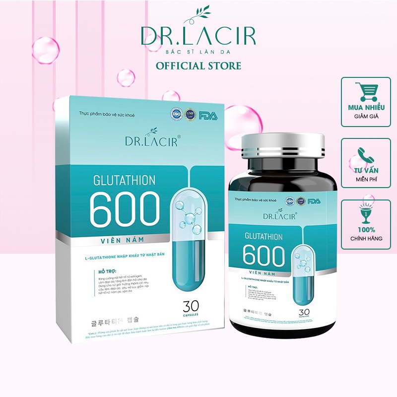 Combo 6 hộp viên uống trắng da ng.ừa n.ám DR.LACIR GLUTATHION 600 DR600