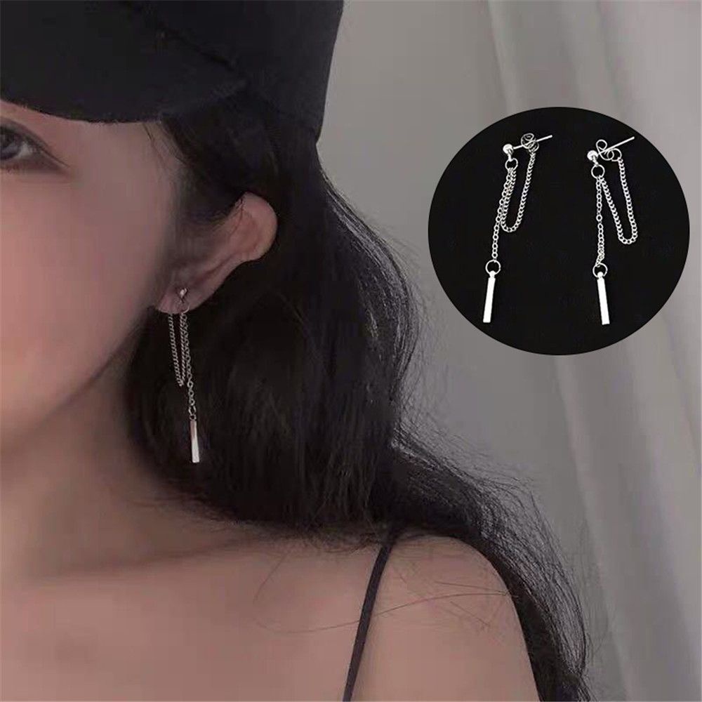 Bông tai dạng kẹp không xỏ lỗ phối dây xích cá tính phong cách đường phố cho nữ