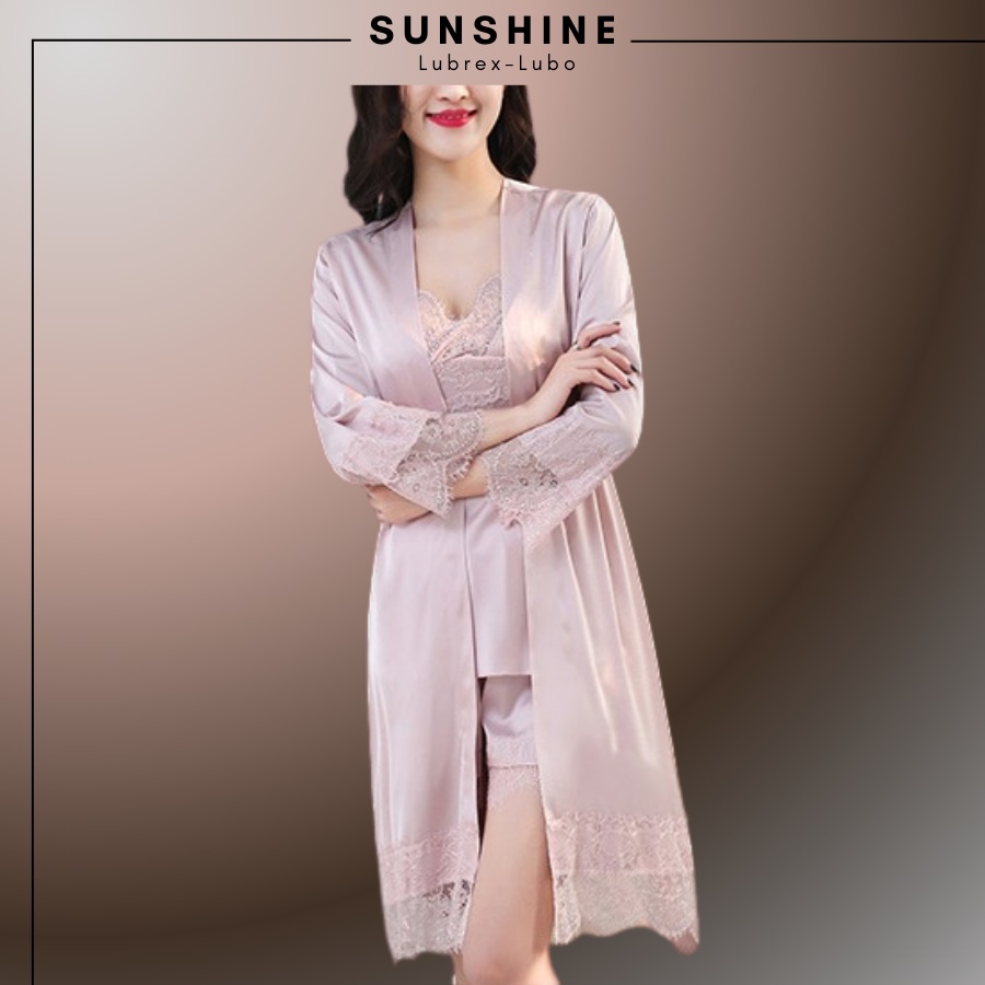 Đầm Ngủ Lụa Kèm Áo Ngủ Lụa Satin Cao Cấp MÚT NGỰC MÀU HỒNG SUNSHINE MNT560