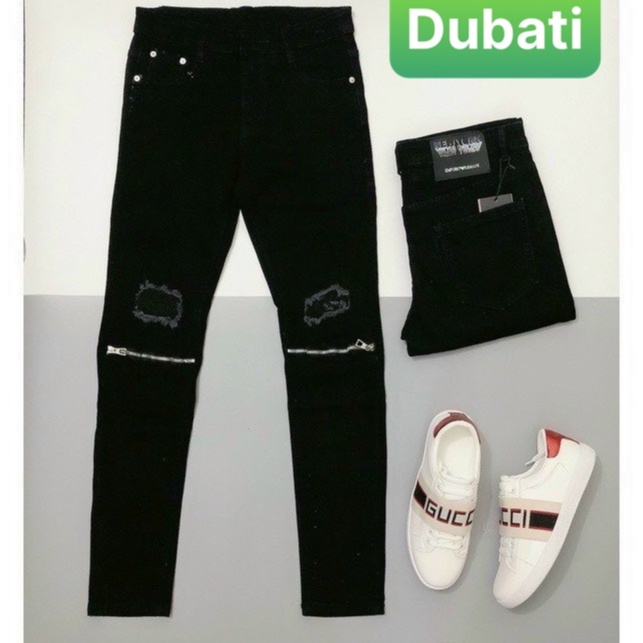 QUẦN JEAN NAM CHẤT BÒ ĐEN KHÓA KIỂU RÁCH GỐI NHẬT BẢN PHONG CÁCH SÀNH ĐIỆU VIP DB-00 - DUBATI FASHION