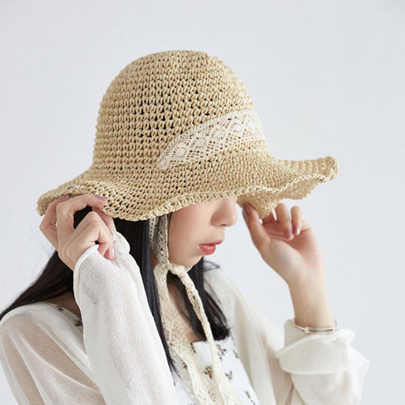 Mũ Cói Mềm Phối Ruy Băng Thắt Nơ Phong Cách Tiểu Thư Xinh Xắn Labonia