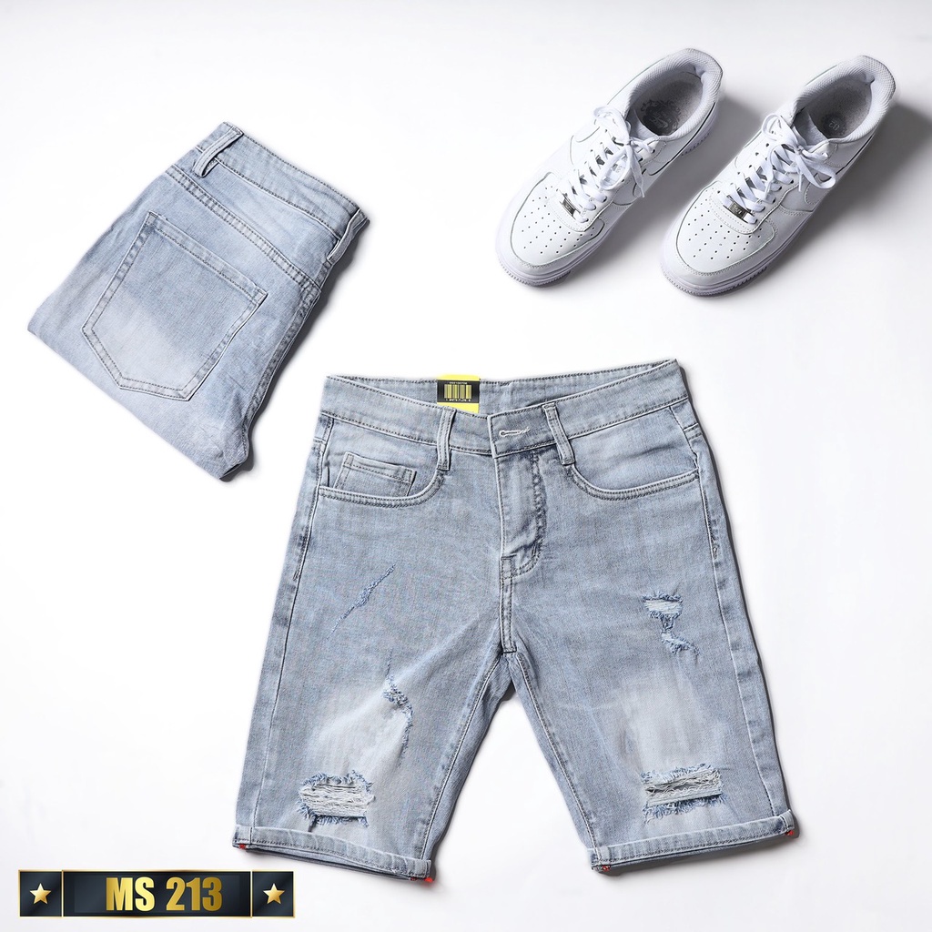 Quần Short Jean Nam Màu Xanh Đẹp Chất Bò Co Giãn Cao Cấp, Quần Ngố rách Mẫu Mới Phong Cách Hàn Quốc beautifulgilr w213
