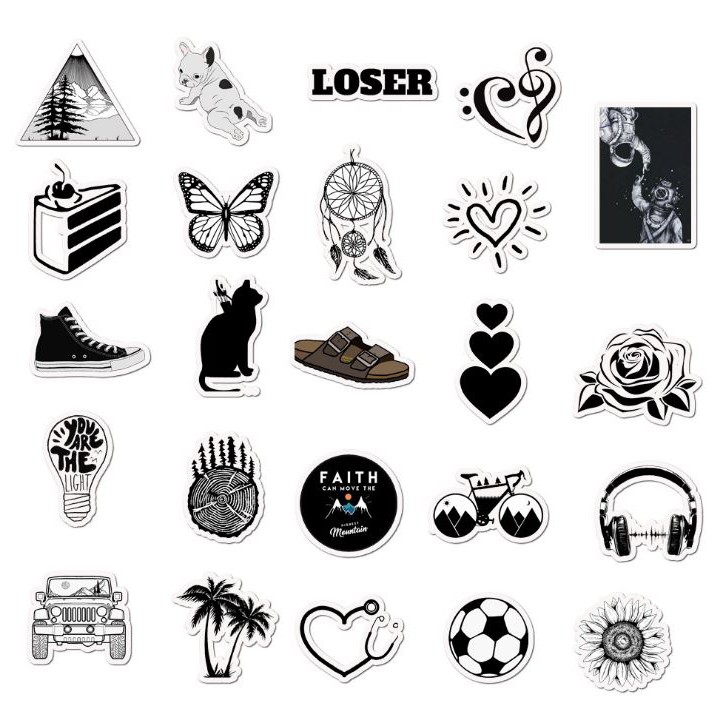 Sticker ĐEN TRẮNG nhựa PVC không thấm nước, dán nón bảo hiểm, laptop, điện thoại, Vali, xe,  Cực COOL #14