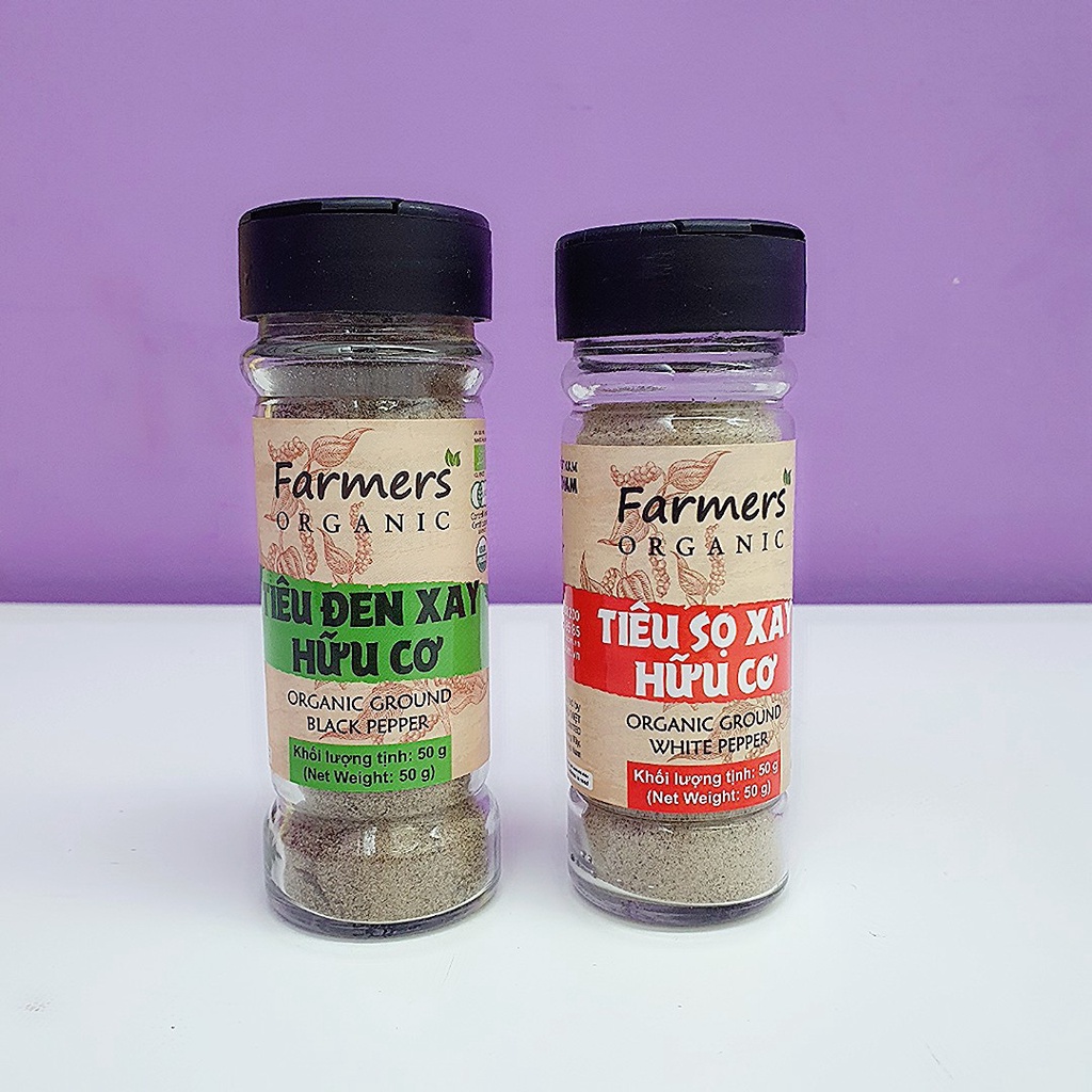 Tiêu đen/ Tiêu sọ xay Farmers' Organic Vipep hũ thủy tinh 50g