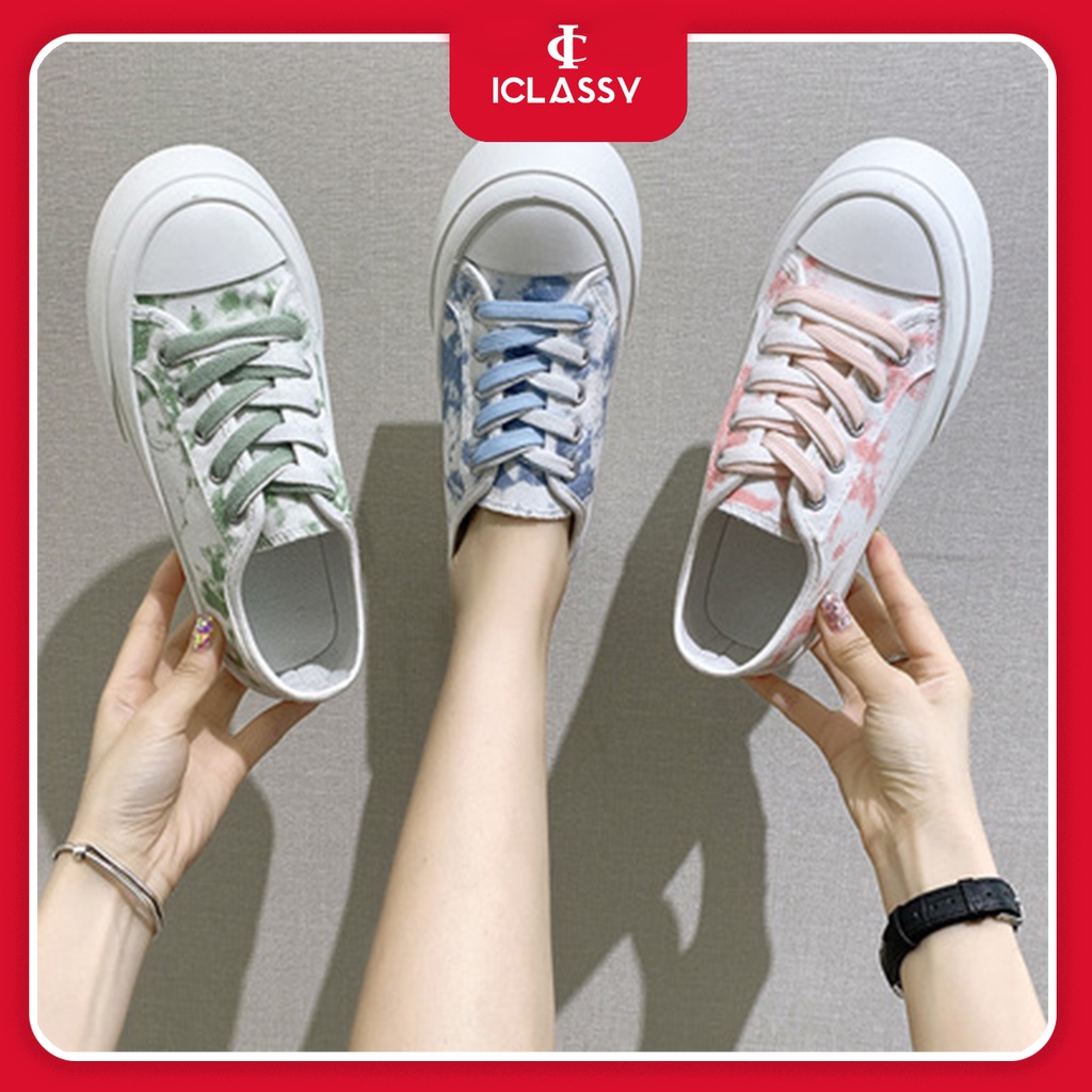 Giày Thể Thao Ulzzang Vintage, Giày Vải Canvas Ombre Loang Màu Đế Độn 4cm Basic Hàn Quốc - Iclassy_shoes