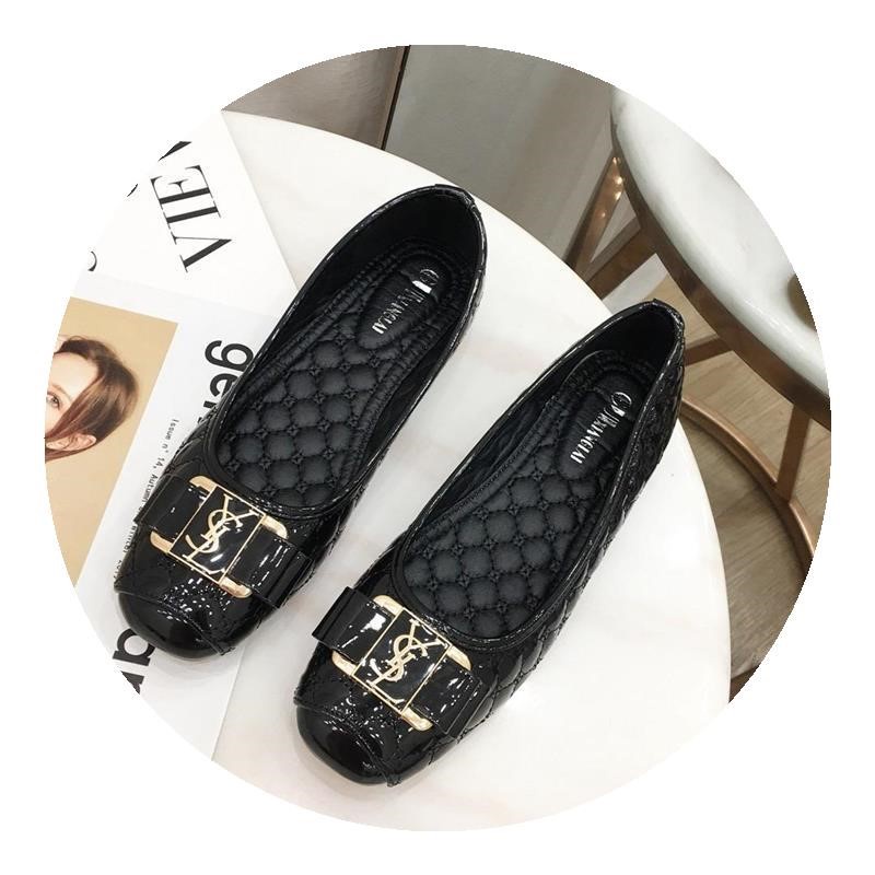 Giày búp bê da bóng mũi vuông thời trang thanh lịch 2021