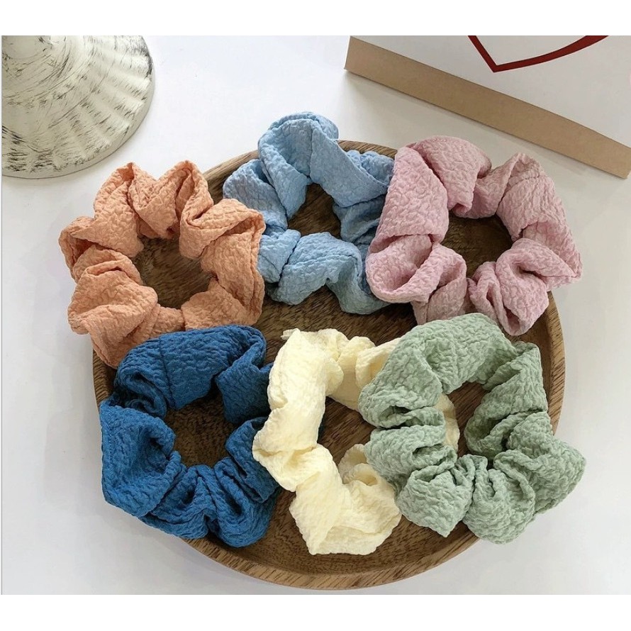 Scrunchies màu trơn trắng vàng hồng