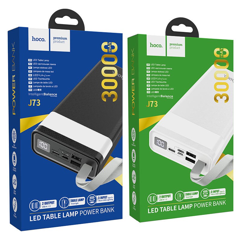 Pin Sạc Dự Phòng Hoco J73 Powerful 30.000mAh 2 cổng Input, 3 Cổng Output, Đèn Pin Siêu Sáng Hàng Chính Hãng Bảo Hành 1N