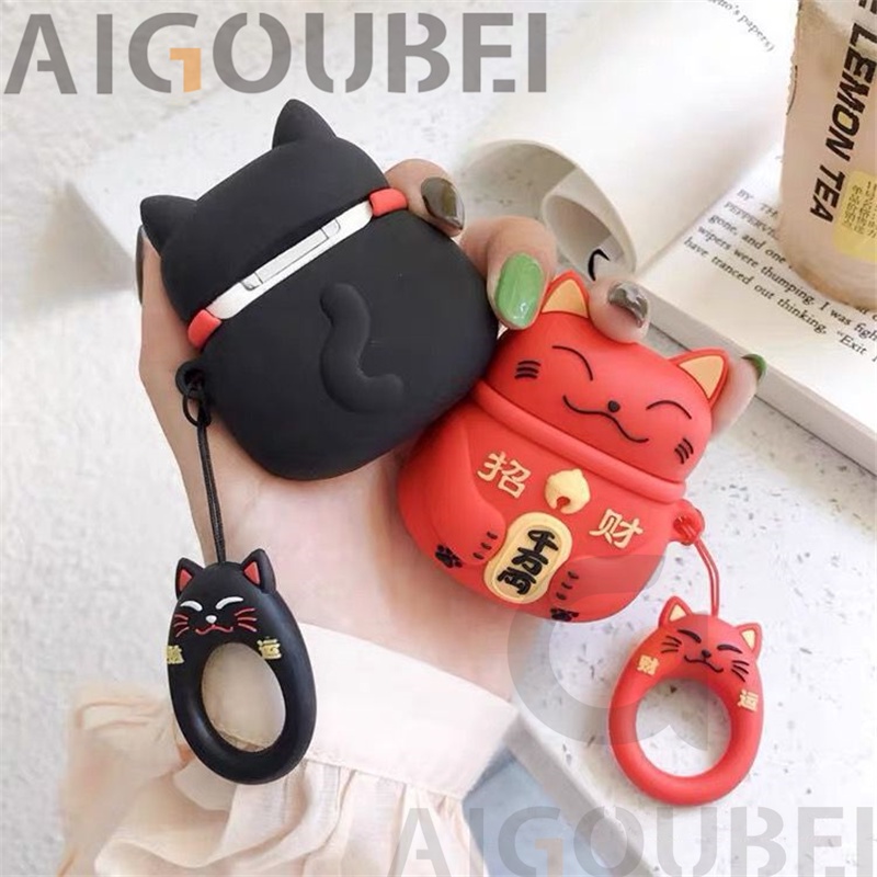 Vỏ Bảo Vệ Hộp Sạc Tai Nghe pro3 Bằng Silicon Hình Mèo May Mắn Dễ Thương Kèm Móc Treo Tiện Dụng