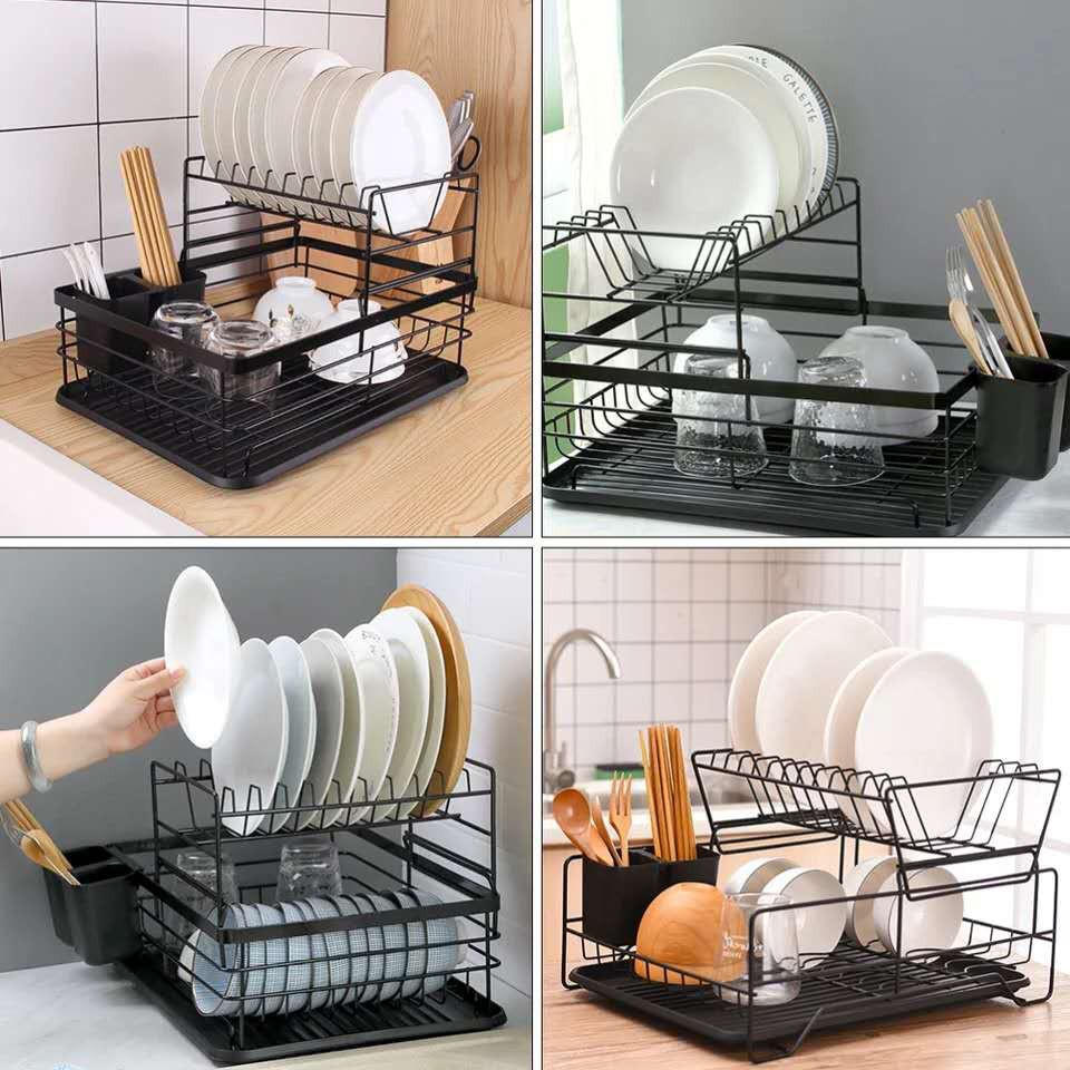 Giá Úp Chén Dĩa JUJIAJIA Bằng Sắt Có Hai Tầng Tiện Lợi Cho Nhà Bếp