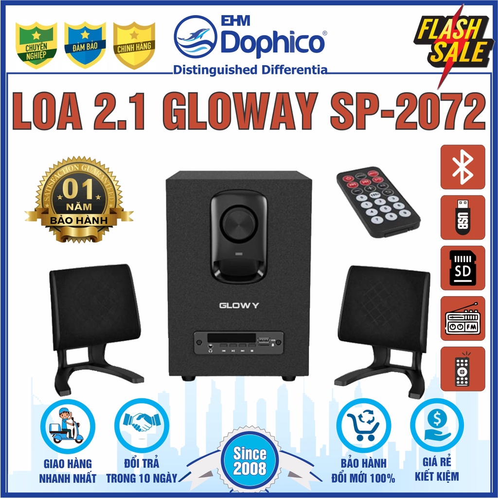 Loa vi tính 2.1 Gloway SP-2072 – Chính hãng – Có Bluetooth + FM và hỗ trợ khe cắm SD + USB – Bảo Hành 12 tháng
