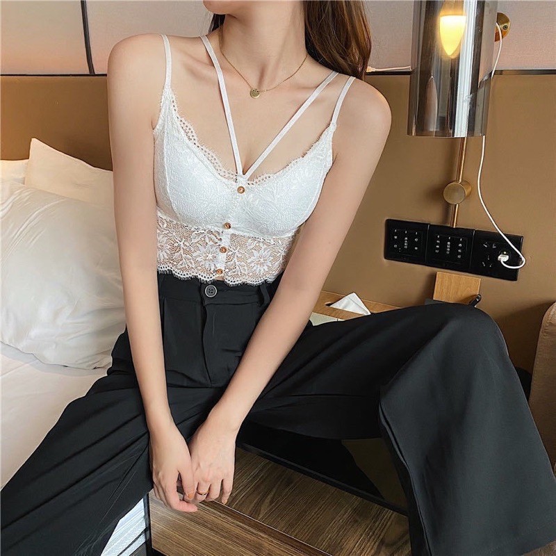 Áo Bra Ren Hoa Khuy Trước Dây Chéo Ngực Gợi Cảm 2404