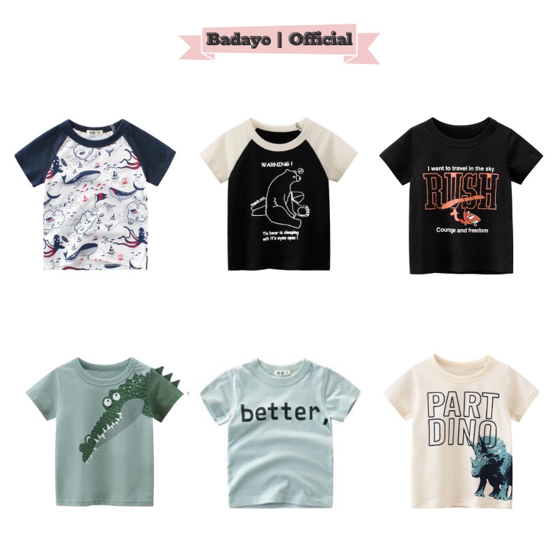 Áo thun bé trai gái cộc tay hàng xuất Châu Âu Kids chất cotton mềm mịn in hình ngộ nghĩnh BADAYO S1112