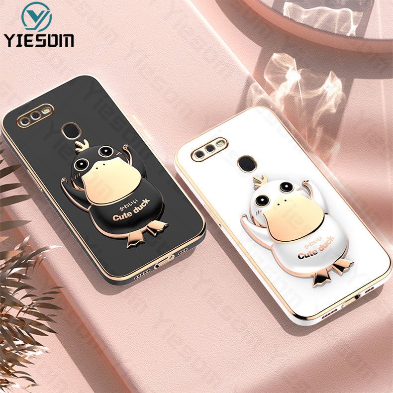 Ốp Điện Thoại Silicon Dẻo Kèm Giá Đỡ Hình Chú Vịt Cho OPPO A12 A5S A3S A7 A11K A1K A83 A59 A57 A39 A37 F1S Realme C1 C2