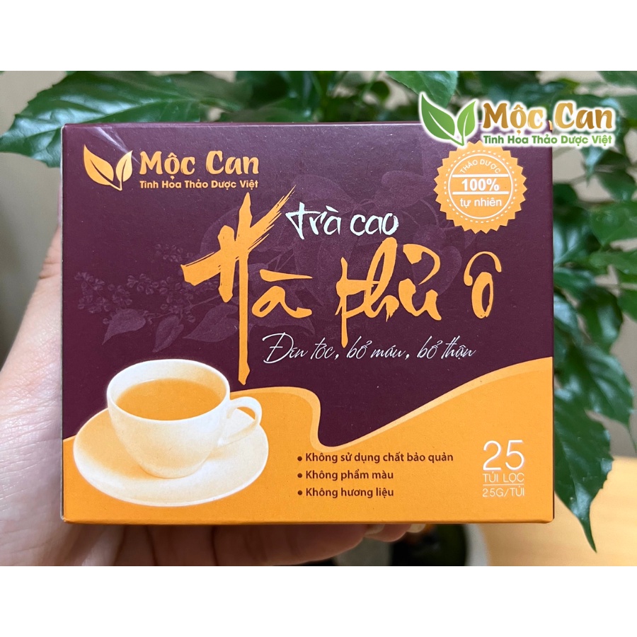 Trà Cao Hà thủ ô kích mọc tóc, cải thiện tóc bạc, giảm rụng tóc, bổ máu, tăng cường sức khỏe Mộc Can hộp 25 túi lọc
