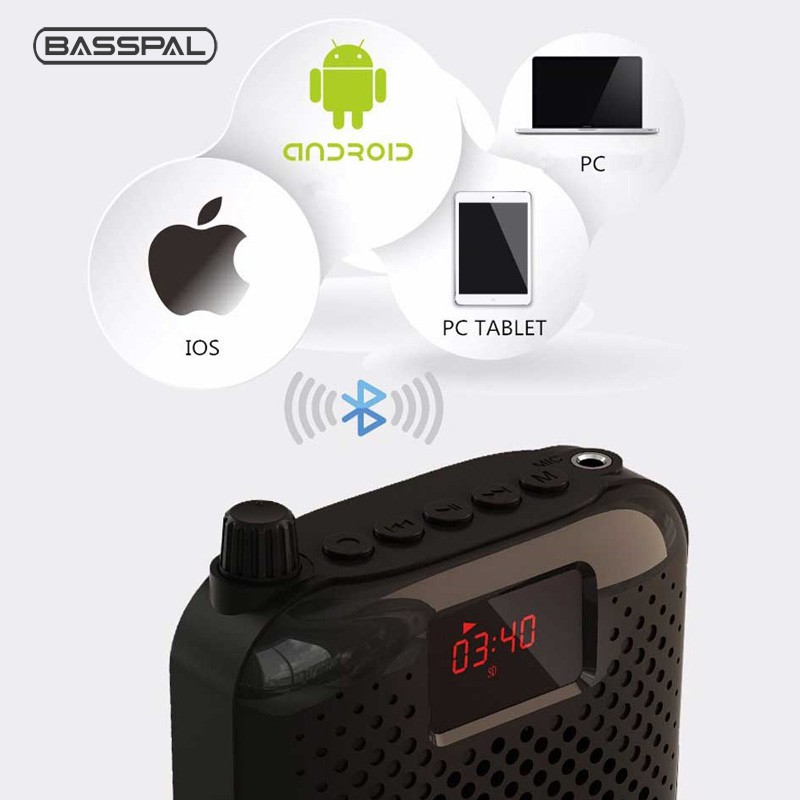 Thiết bị loa Basspal K500 khuếch đại âm thanh Bluetooth USB phù hợp cho dạy học/bán hàng