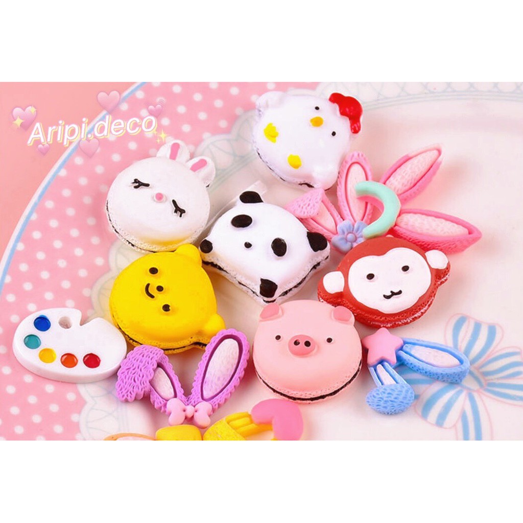 Charm bánh macaron thú cưng dễ thương gà gấu thỏ heo khỉ B15/Nguyên liệu làm phụ kiện handmade / resin