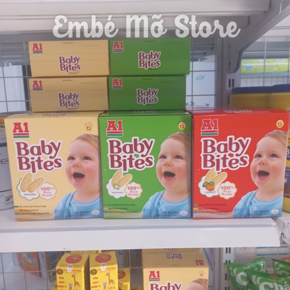 Bánh Gạo Ăn Dặm Cho Bé BABY BITES A1 Bánh Gạo Cho Trẻ Từ 6M+ Hộp 24 Gói - Embé Mỡ