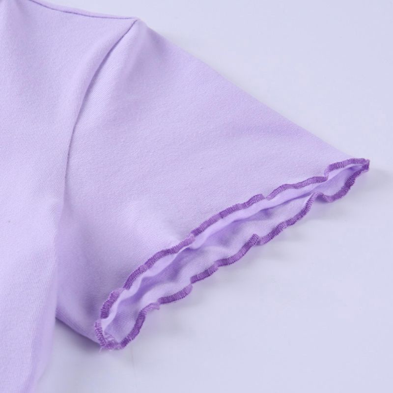 Áo Thun Crop Top Tay Ngắn Phối Bèo Màu Sắc Tươi Sáng In Họa Tiết Mèo Đáng Yêu Thời Trang Mùa Hè Cho Nữ