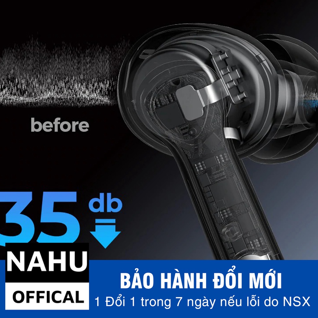 Tai Nghe Bluetooth Pro Màu Đen Chính Hãng NAHU True Wireless Không Dây Có Mic Chống Ồn Ko Dây Nhét Tai Nguyên Seal