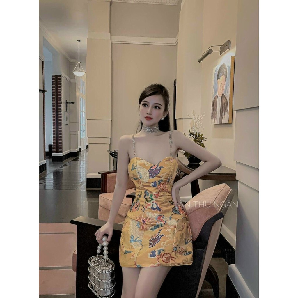 đầm tết hai dây xích form chữ A đón xuân cực xinh hàng cao cấp bao chất chuẩn shop TH055